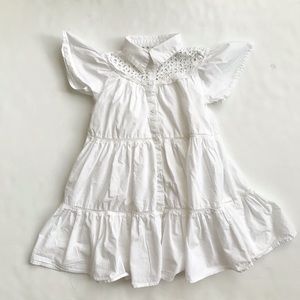 Zara white eyelet detail collar tiered dress EUC 6Y